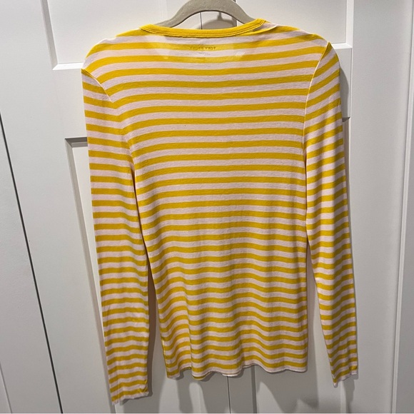 TORY SPORT PRE-LOVED AUTHENTIC YELLOW/WHITE STRIPES LONG SLEEVES COTTON T-SHIRT - Picture 3 of 14